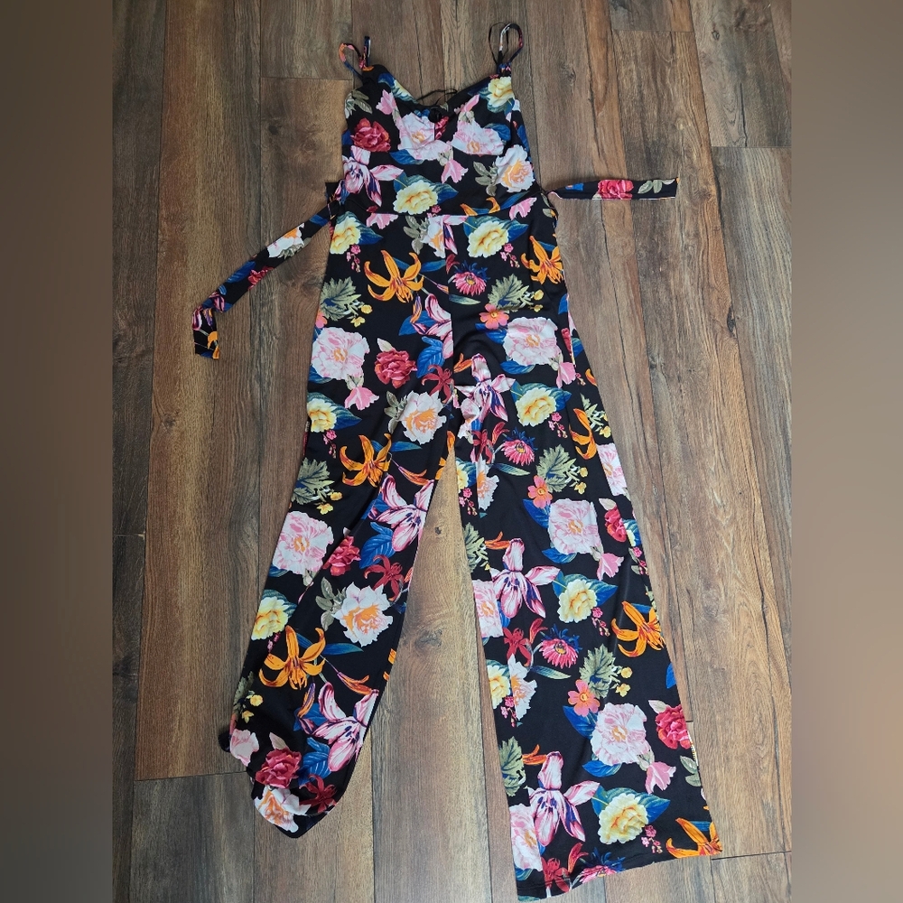 Guess Slit Tie Leg Floral Full Length Romper